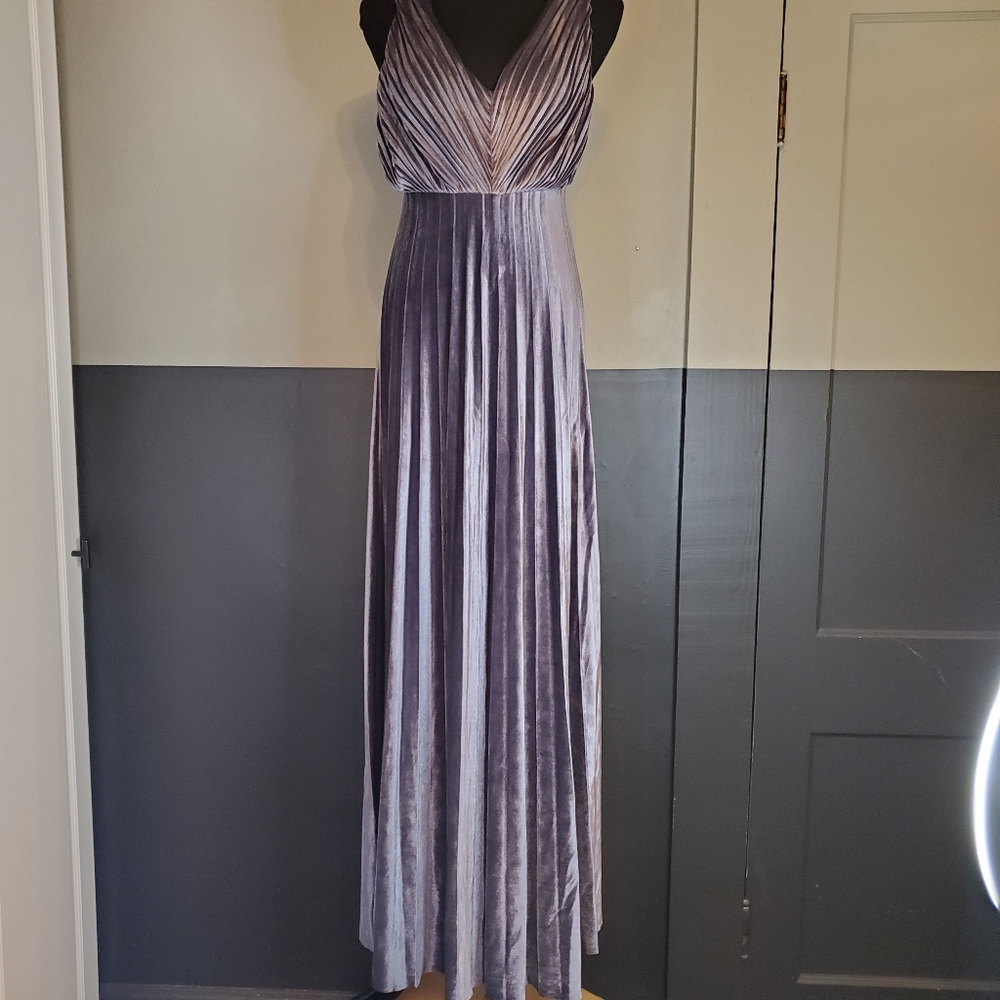 Pleated Gray Velvet Formal Gown Maxi - Picture 3 of 6
